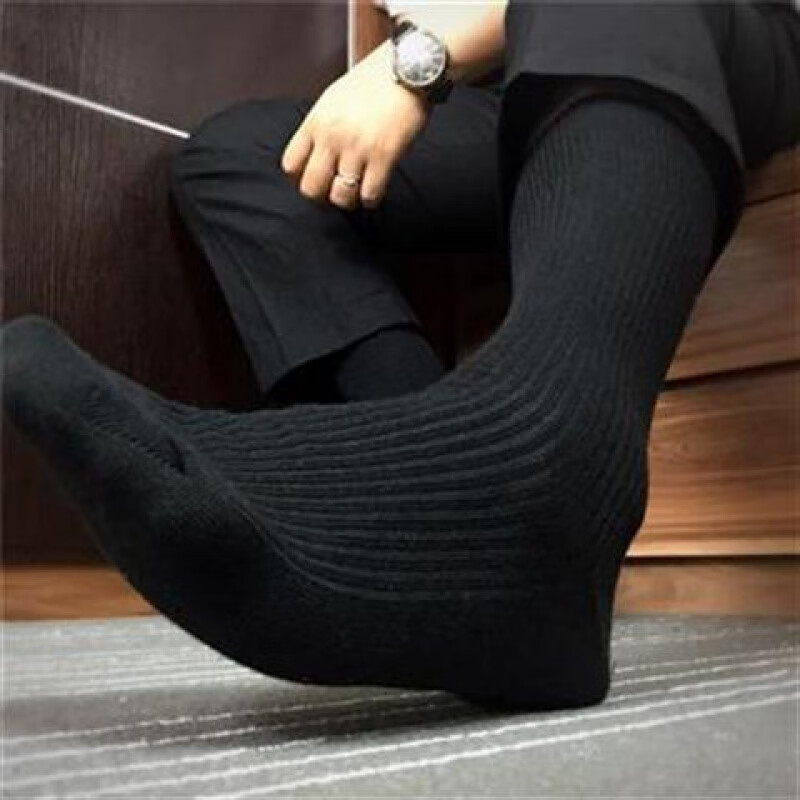 螺纹男西装袜三双装袜子男条纹绅士商务男袜中筒棉袜黑色吸汗舒适性感