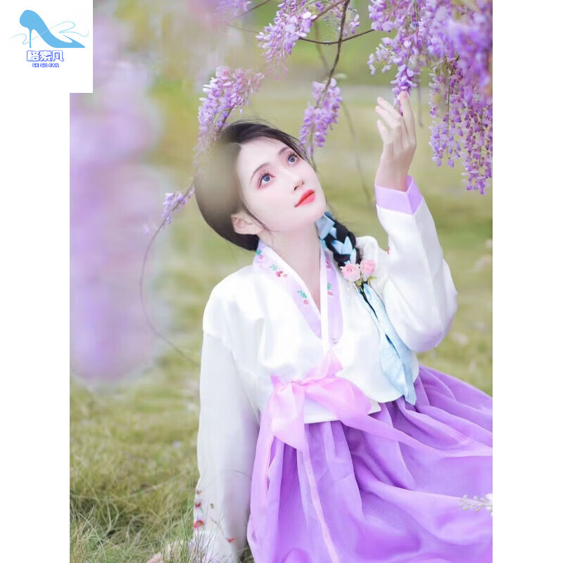 格素凡朝鲜族服装韩服民族舞蹈演出服传统女紫色礼服大长今服装 白衣+紫裙 S_胸围83体重95