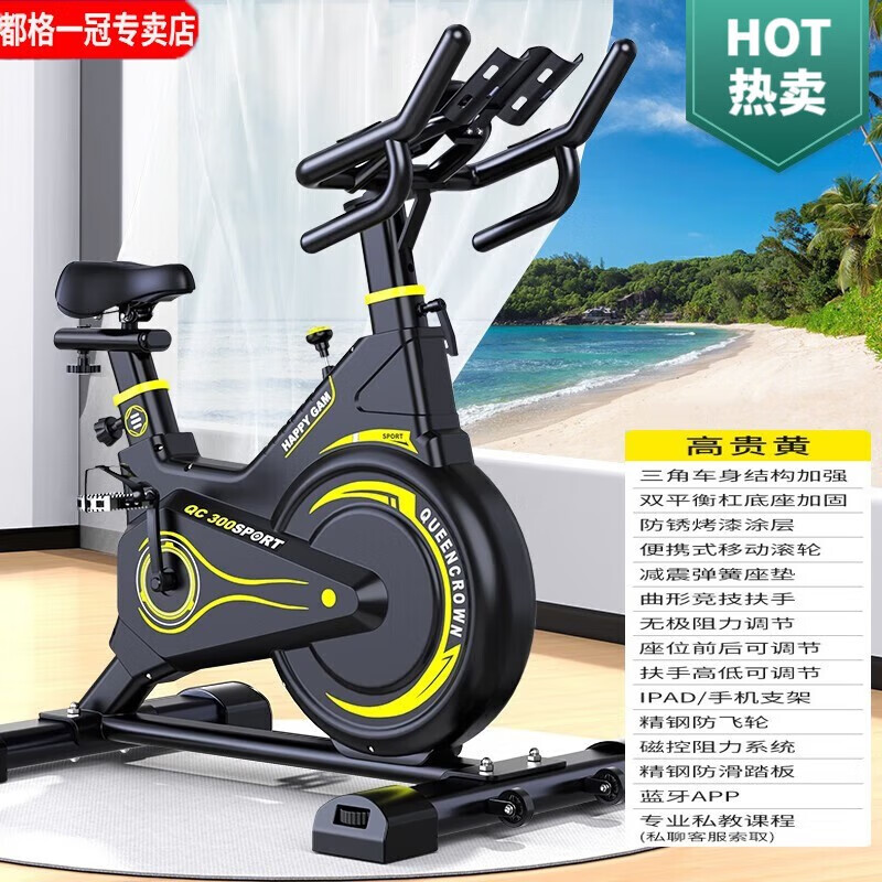 都格（Duge）健身房动感单车家用健身器材静音室内运动锻炼小型智能磁控健身车 黄-磁控阻力-健身级全包飞轮