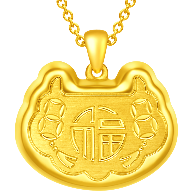 周大福宝宝金饰福字长命锁金锁锁包，价格历史稳定上升，不容错过