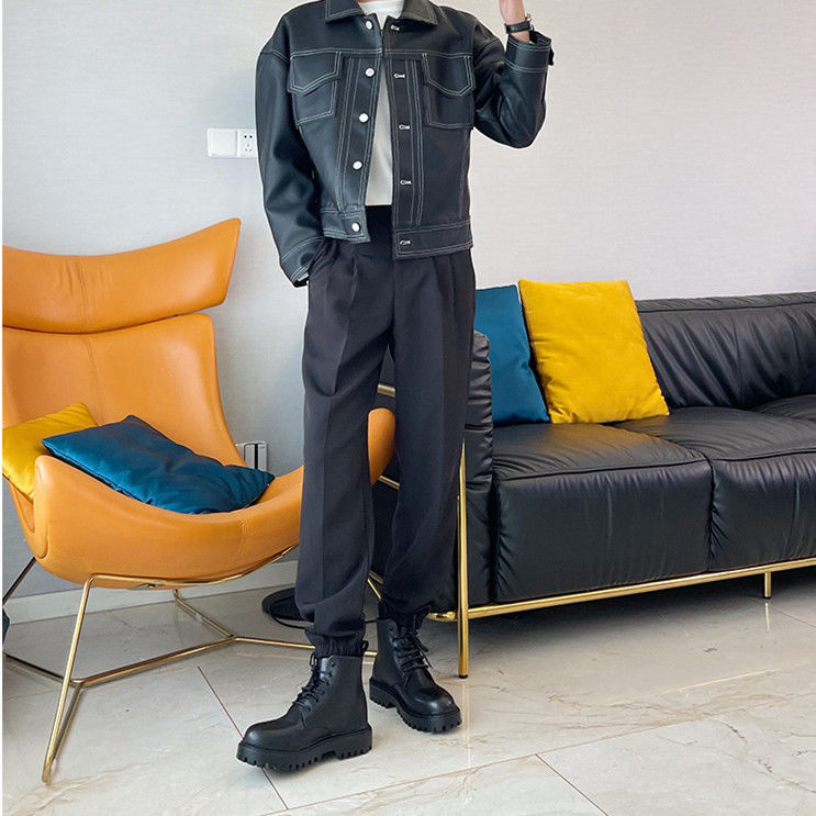 搭配马丁靴的裤子搭配马丁靴裤子潮牌束脚裤男休闲裤锥形小西裤春秋季