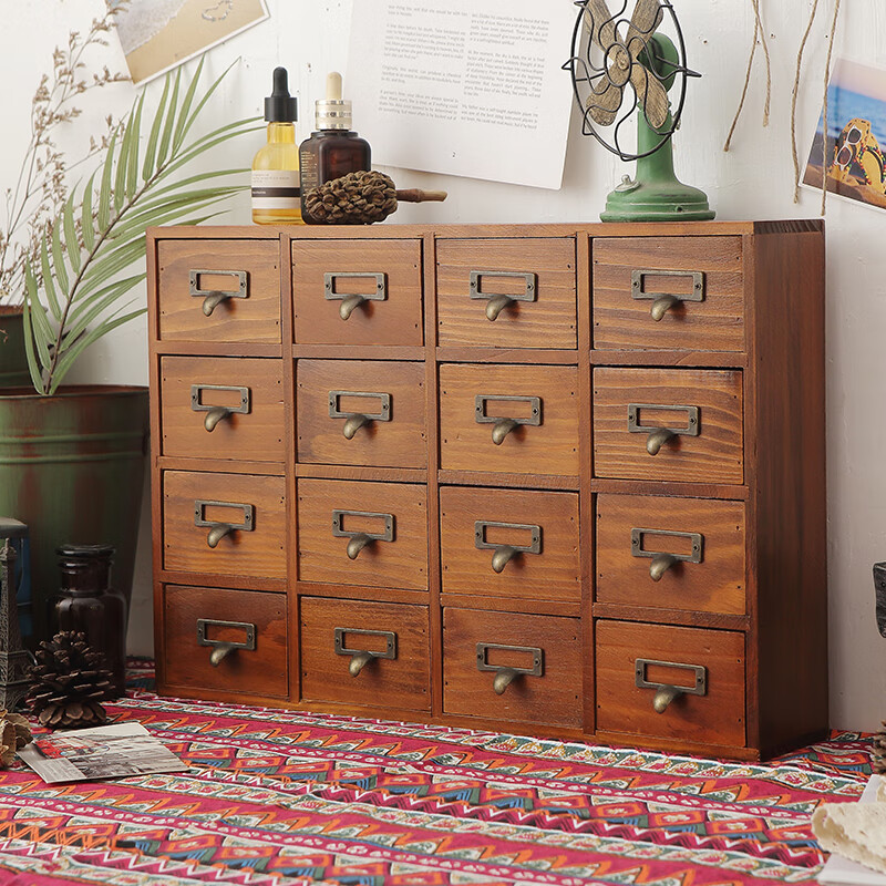 山头林村中药柜 zakka杂货十六抽屉实木复古做旧收纳柜中药柜杂物16抽