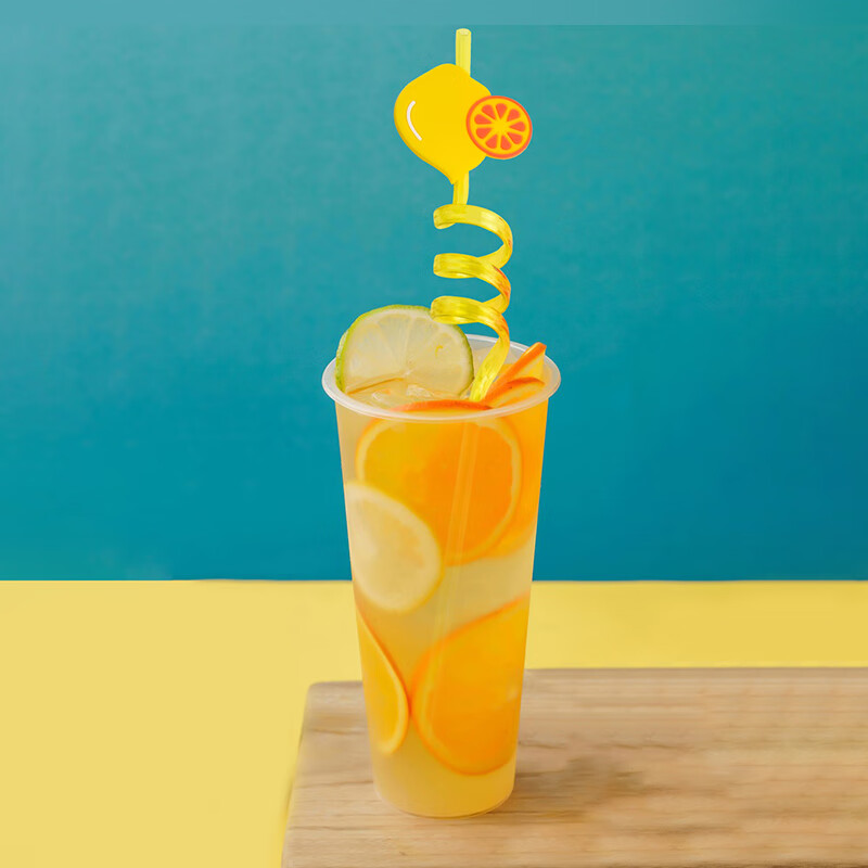 bmoi一次性创意吸管5支水果造型 非可重复使用个性螺纹艺术72017 柠檬