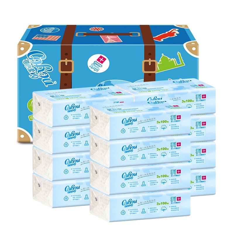 可心柔V9婴儿柔润保湿纸巾婴儿干湿两用抽纸12包箱装100抽