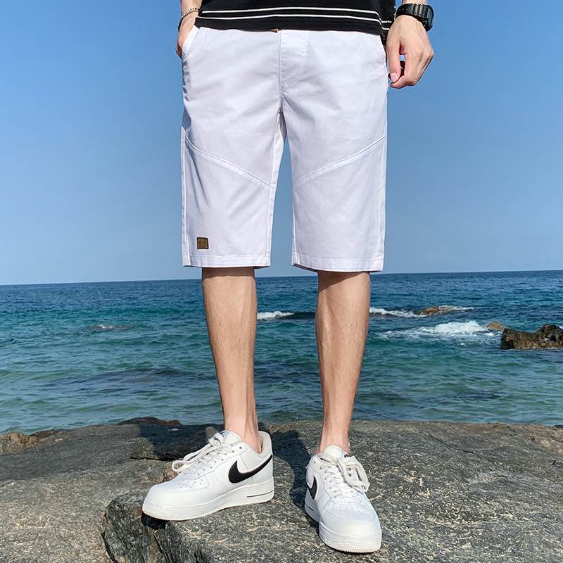 裤子男士夏季新款休闲短裤休闲裤五分裤短裤男 白色 M