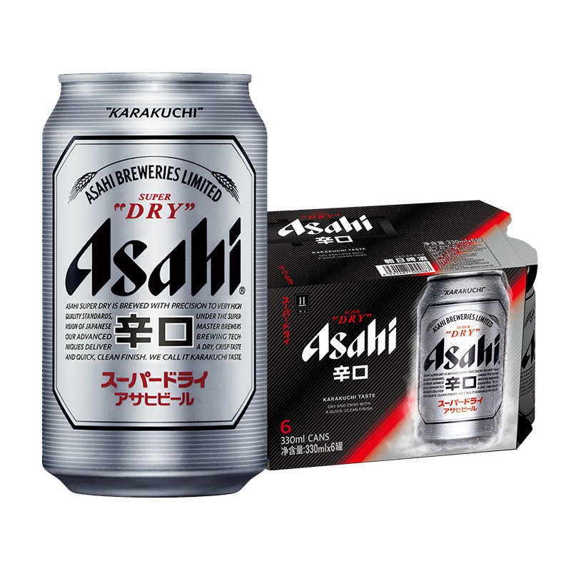 【朝日旗舰店】asahi朝日啤酒 超爽全新升级款330ml*6听装 国产啤酒 黄啤