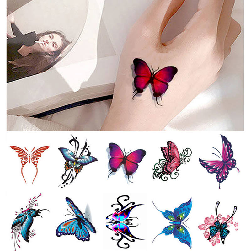蝴蝶纹身贴防水女仿持久锁骨手背唯美立体3d蝴蝶贴纸 10张蝴蝶
