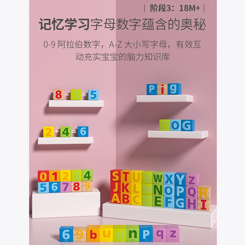 Hape【店铺主推】收纳桶实木积木大颗粒情景拼搭数字字母早教益智玩具 80粒花园积木 1-3Y E8312