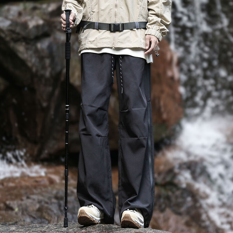 IZEXX戶外登山直筒拉鏈褲男春季沖鋒休閑褲工裝機(jī)能長褲子IZ09黑色