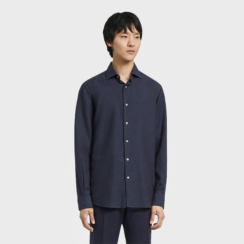 ZEGNA 杰尼亚（Zegna）经典款 男士蓝色Cashco 长袖衬衫E7X44-SRF5-190-S,100042787765