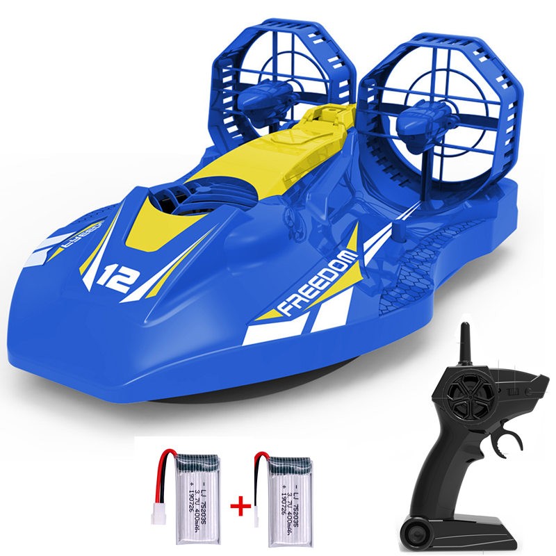 高速水陆两栖遥控船玩具船模型高速水上玩具长待机电动遥控汽艇玩具电动模型生日礼物遥控气垫船玩具 遥控气垫船（双电池版）