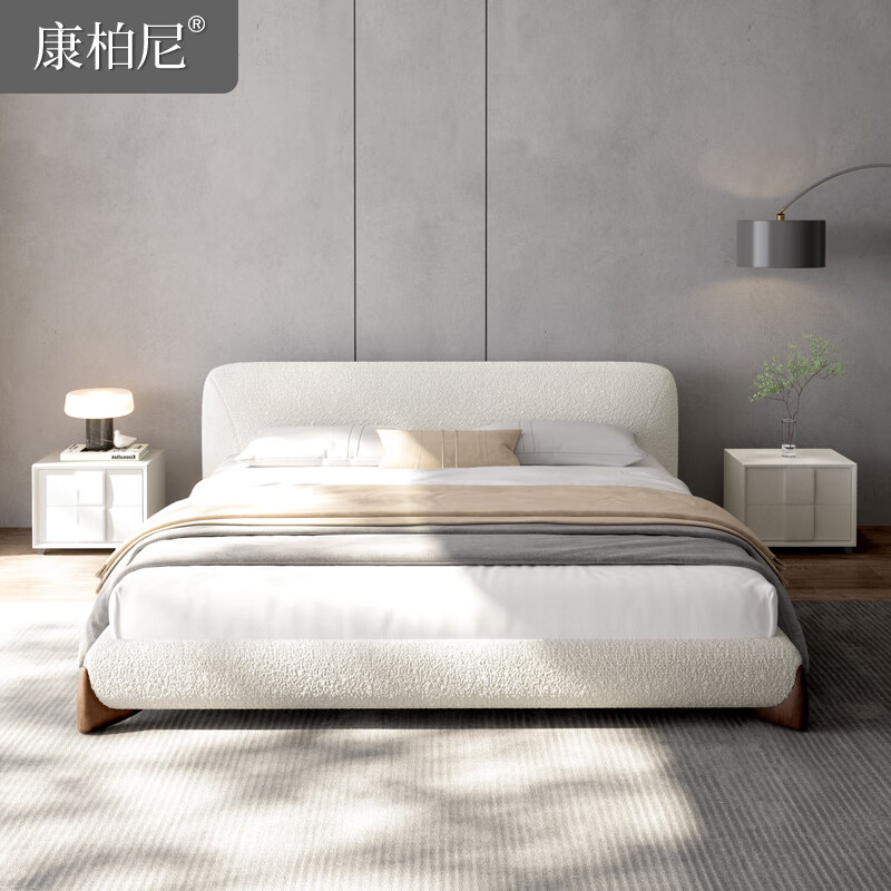 康柏尼 22年设计师新款泰迪羊羔绒床意式简约主卧布艺床 单床 1500mm*