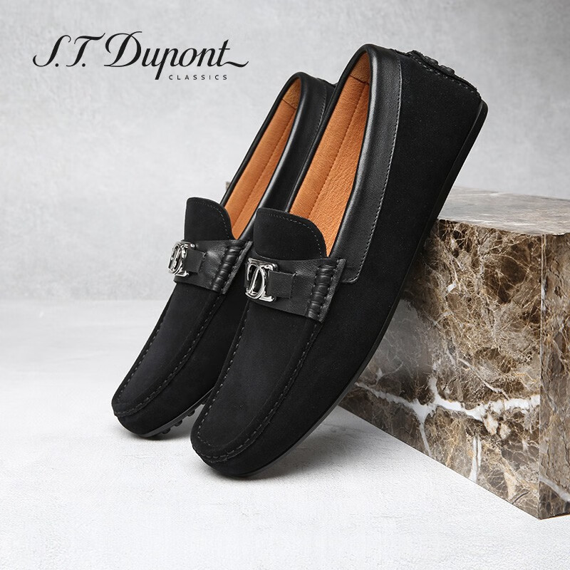 S.T.Dupont都彭男士豆豆鞋反绒开车鞋休闲乐福鞋磨砂牛皮英伦风E31115002 黑色 40欧码