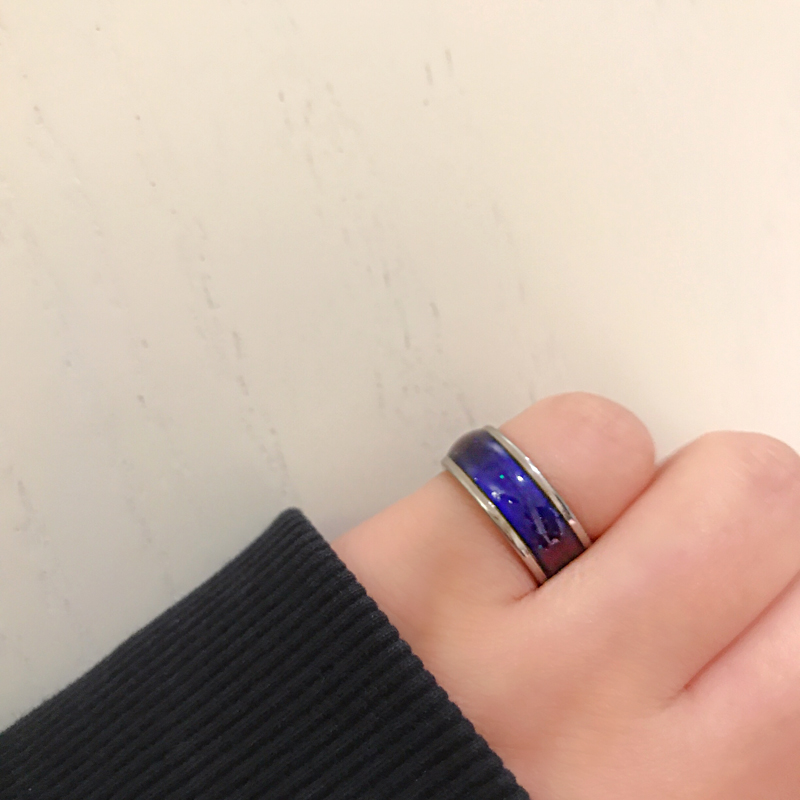 网红温度感知变色戒指情侣少女土酷蹦迪个性感温小熊蝴蝶指环 圆圈