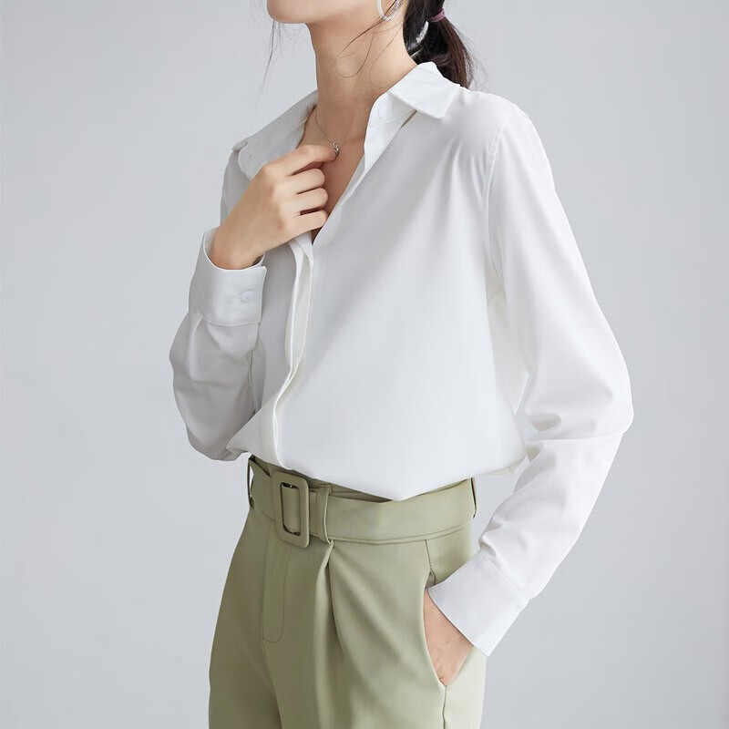 凯恋（KAILIAN）法式雪纺长袖白衬衫女设计感小众气质百搭工作服打底衫通勤职业OL上衣 SM5225 乳白色 M