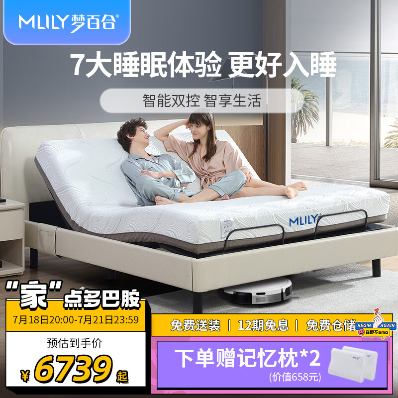 梦百合（Mlily）床 现代简约0压智能床多功能电动可升降主卧床环保双人一体式床 【经典款】智能软床+床垫 1.8米*2米怎么看?