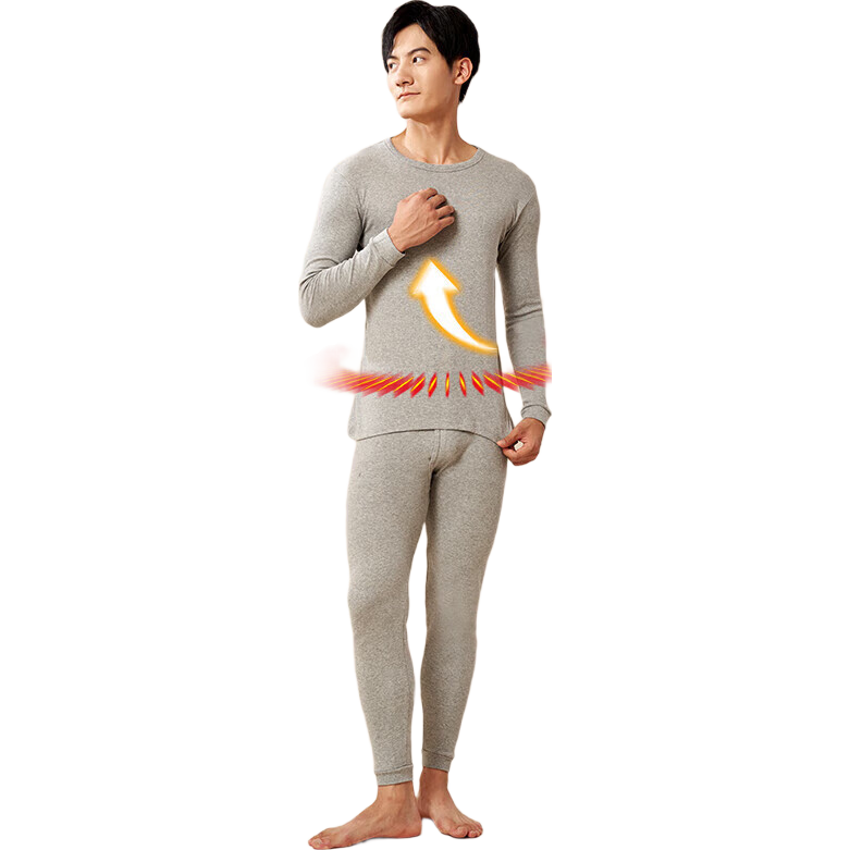 宜而爽【40支100%全棉】秋冬秋衣秋褲套裝男士純棉圓領保暖內衣棉毛衫