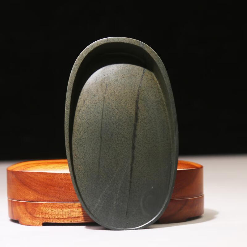 精工手刻老坑孤品歙砚腰圆马蹄砚四大名坑眉子坑眉纹美品文房四宝原石