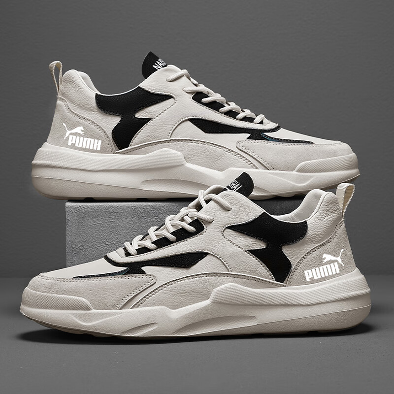 轻奢男鞋秋冬季新款软底运动板鞋男加绒棉鞋男百搭增高休闲鞋子男 米灰色 40