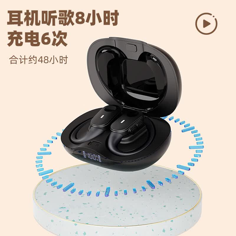 wedoking 运动蓝牙耳机5.0跑步健身骑手外卖防水洗澡冲凉听歌对耳双耳无线挂耳式苹果安卓TWS耳机 黑色 通用
