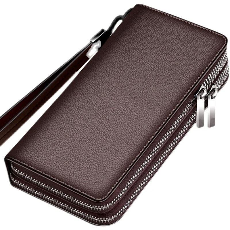 酷奇袋鼠品牌高档商务大容量双层双拉链钱包男长款软皮大容量手拿包送