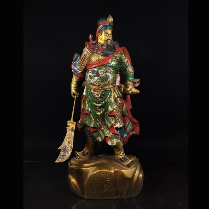 铜人艺巷 铜人艺巷全铜黄铜手工彩绘提刀关公铜像武财神关二爷神像