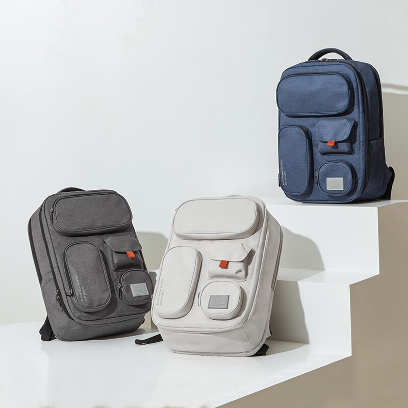 米熙双肩背包全开口旅行双肩包大容量防水背包旅行电脑包学生书包男女 灰白（升级） 18吋