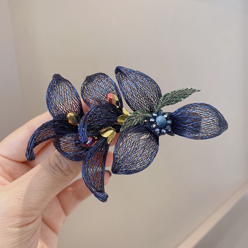 嬈蝶悠家飾品優(yōu)雅鳶尾花浪漫發(fā)夾立體花朵頂夾橫夾馬尾夾彈簧夾頭飾 藍黑漸變發(fā)夾1102