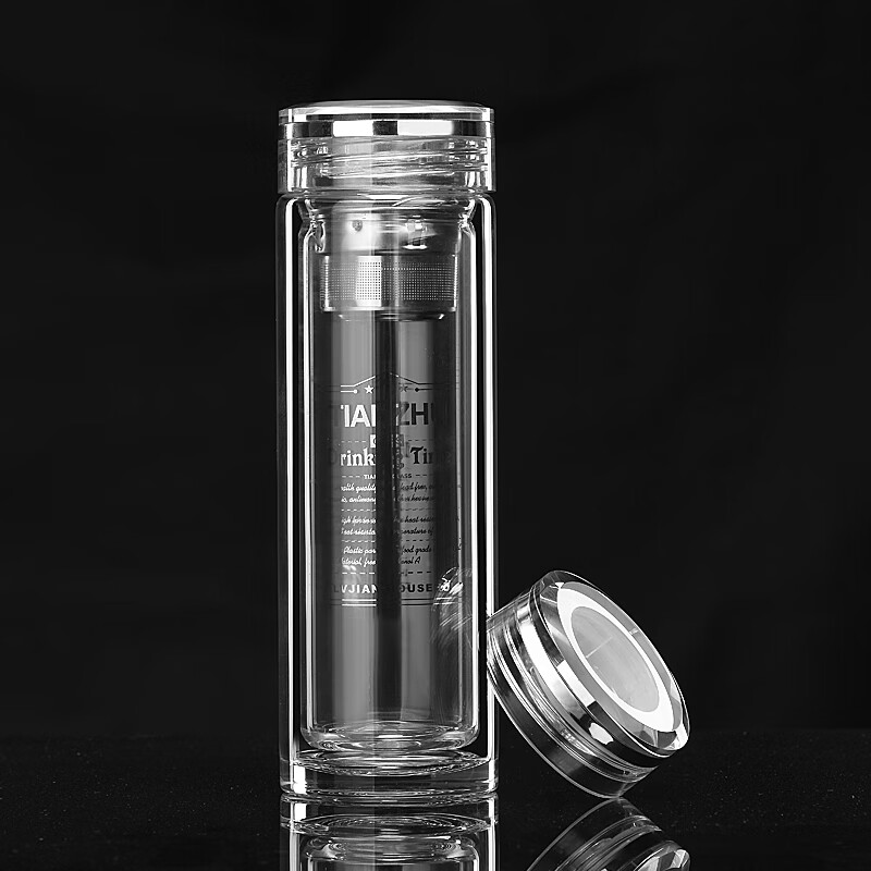 BOFIN玻璃杯 双层玻璃水杯子 便携耐热透明水晶泡茶杯 银色