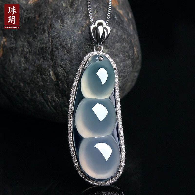 珠玥(zhuyue)冰种翡翠18k金镶嵌四季豆子吊坠玉石a货玉坠自戴 18k金镶