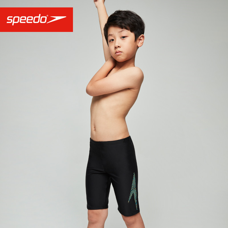 speedo/速比涛男童标志印花及膝泳裤贴合舒适轻盈及膝