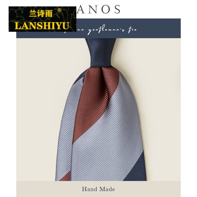 法国轻奢蓝灰棕色那不勒斯箭头领带8cm条纹拼色商务意式时尚经典 蓝灰