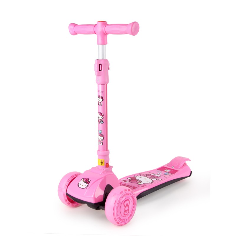 凯蒂猫（hellokitty）3-8岁小孩玩具车儿童滑板车大轮闪光可折叠升降宝宝滑行脚踏摇摆车KT粉色