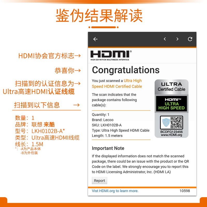 联想来酷 HDMI线2.1版4K120Hz8K数字高清线兼容HDMI2.0笔记本机顶盒接电视投影视频连接线1.5米LKH0102B