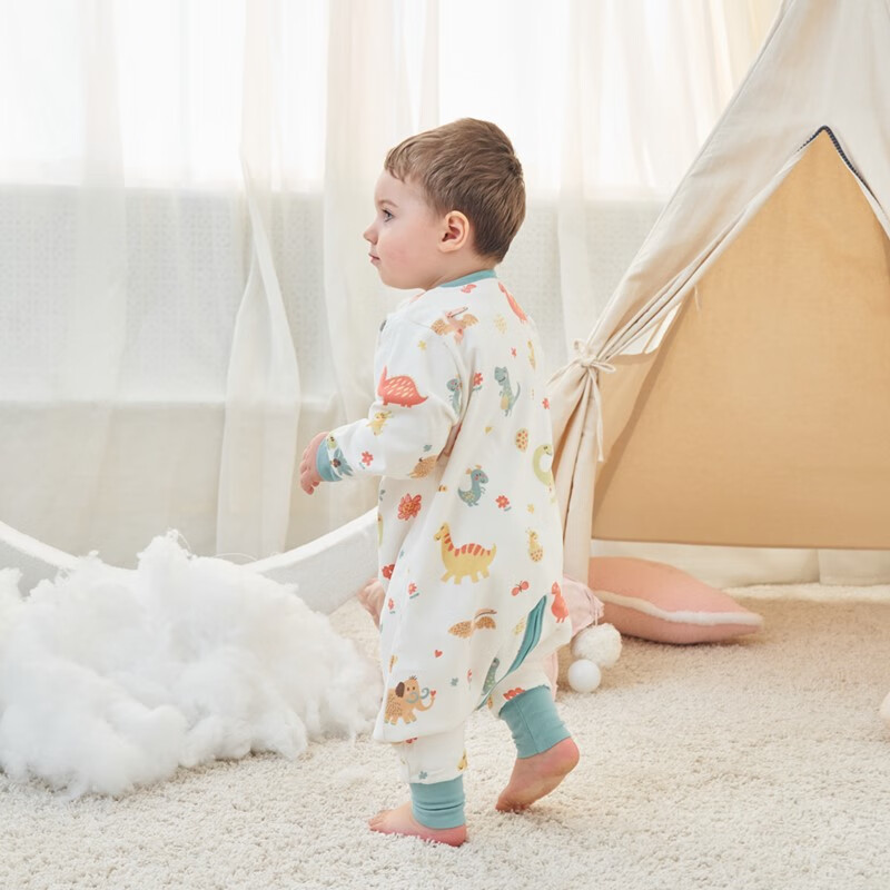 甜蜜礼物四季单层分腿睡袋春夏秋冬新款婴幼儿童男女宝棉分腿睡袋家居服 单层【春秋22-28度】白色恐龙 100码(身高95-105CM)2-4岁