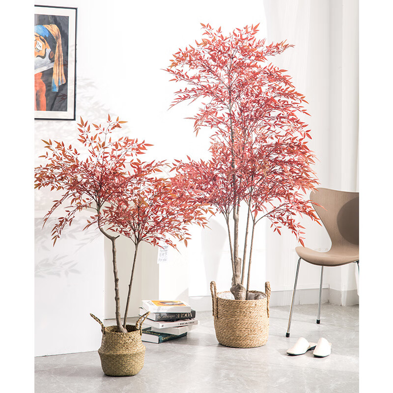 未歐仿真綠植盆栽南天竹室內(nèi)落地裝飾擺件仿生假綠植造景仿真植物 1.6米紅色南天竹+圓底二選一