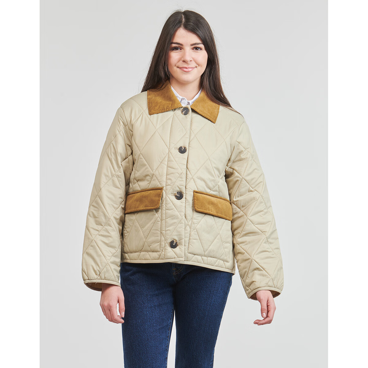 ONLY女裝韓版時(shí)尚百搭款寬松翻領(lǐng)棉衣小棉襖保暖外套米色2025冬季新款 米色 XS EU