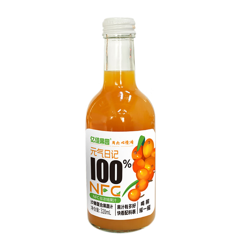 亿佳果园沙棘复合果汁100%果汁NFC果蔬汁整箱320mL*12瓶 沙棘复合果蔬汁320mL*12瓶