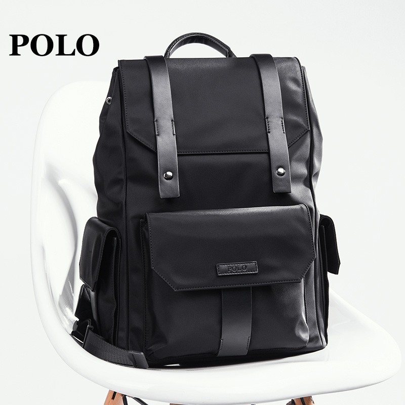 POLO 双肩包男新款时尚休闲男包可装14英寸电脑包旅行背包090-P541 黑色