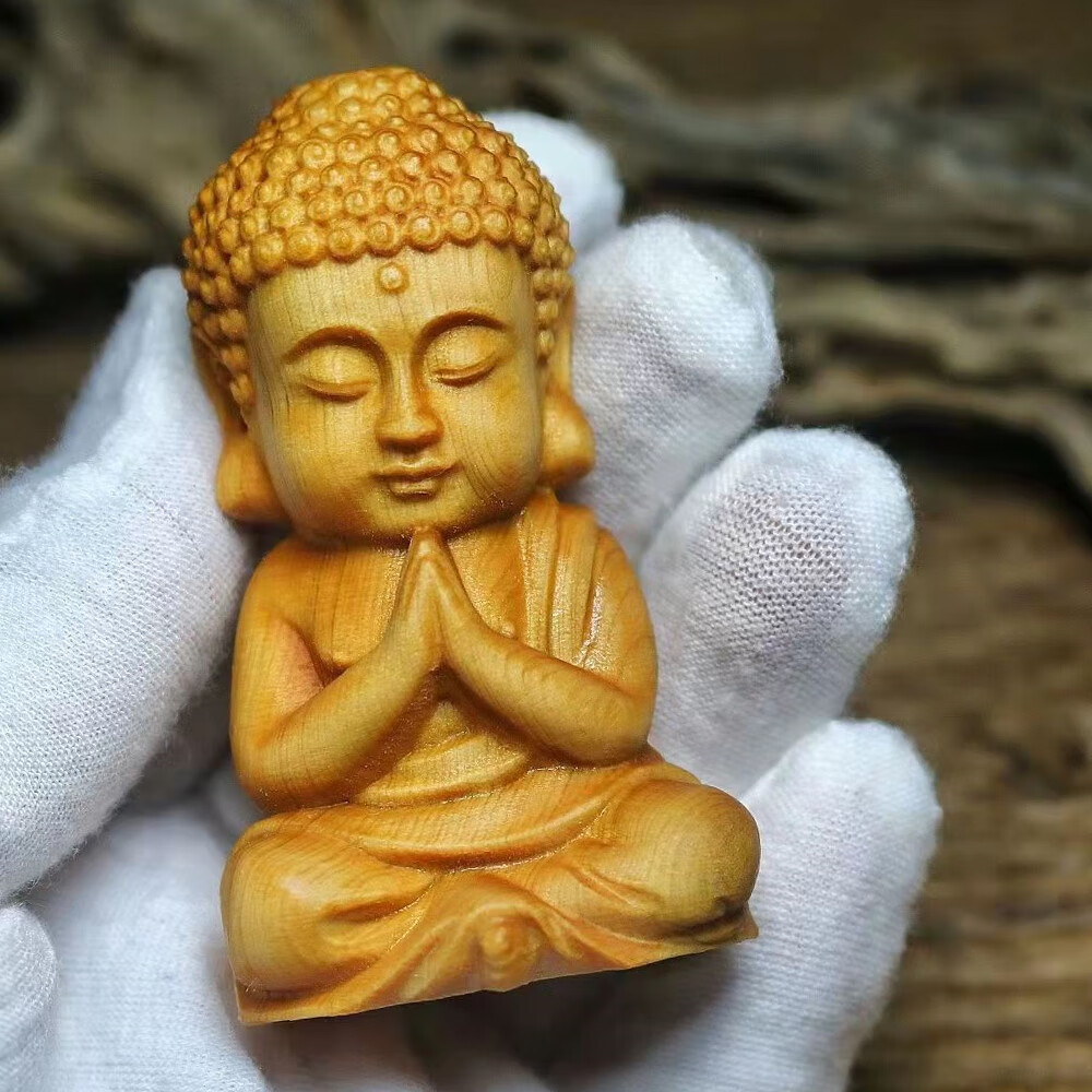 糜鸿崖柏木雕小如来佛图释迦手把件文玩工艺品摆件木质雕刻礼品 小