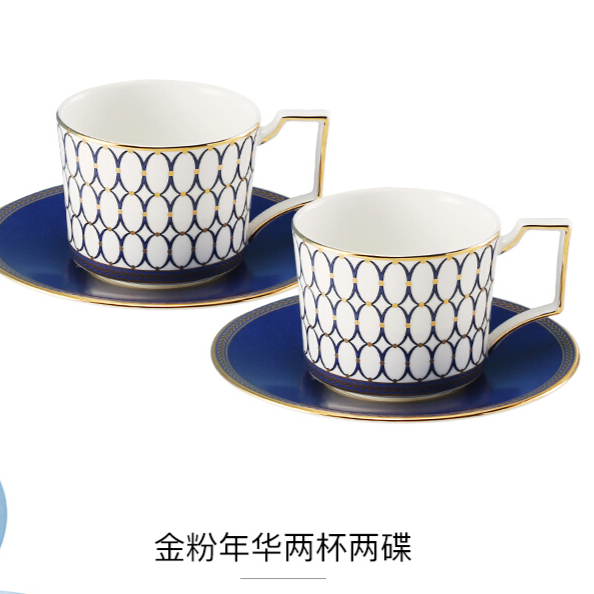 韦奇伍德咖啡杯 wedgwood玮致活金粉年华骨·瓷2杯2碟欧式小咖啡杯碟