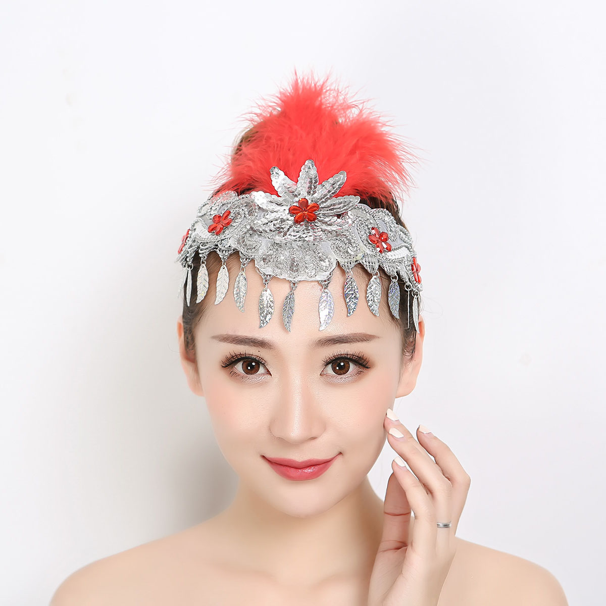 舞蹈头饰演出头花亮片流苏舞台表演古典舞民族舞广场舞跳舞女羽毛