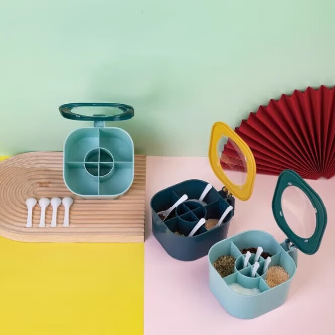 【严选直发】调料盒组合套装厨房家用调味罐盐味精胡椒佐料香料收 调料收纳盒-4合一款-绿色-1个装