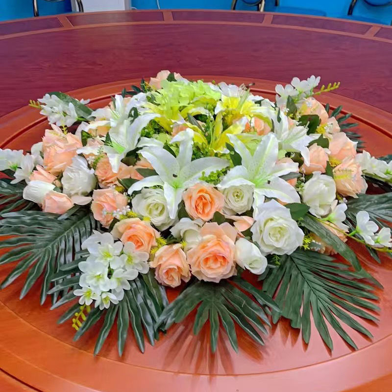 酒店餐桌花仿真花大圆桌摆花转盘餐桌花艺玫瑰绢花台花装饰花 雅致