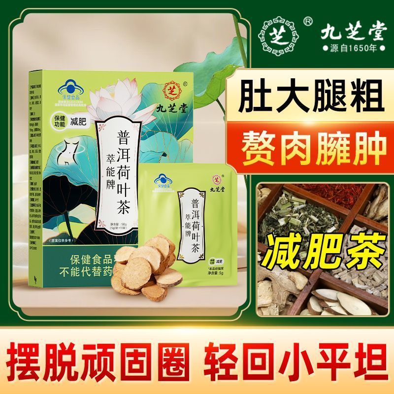 九芝堂普洱荷叶茶10袋茶多酚大肚子虚胖腿粗瘦女性夏季减肥茶 五盒装