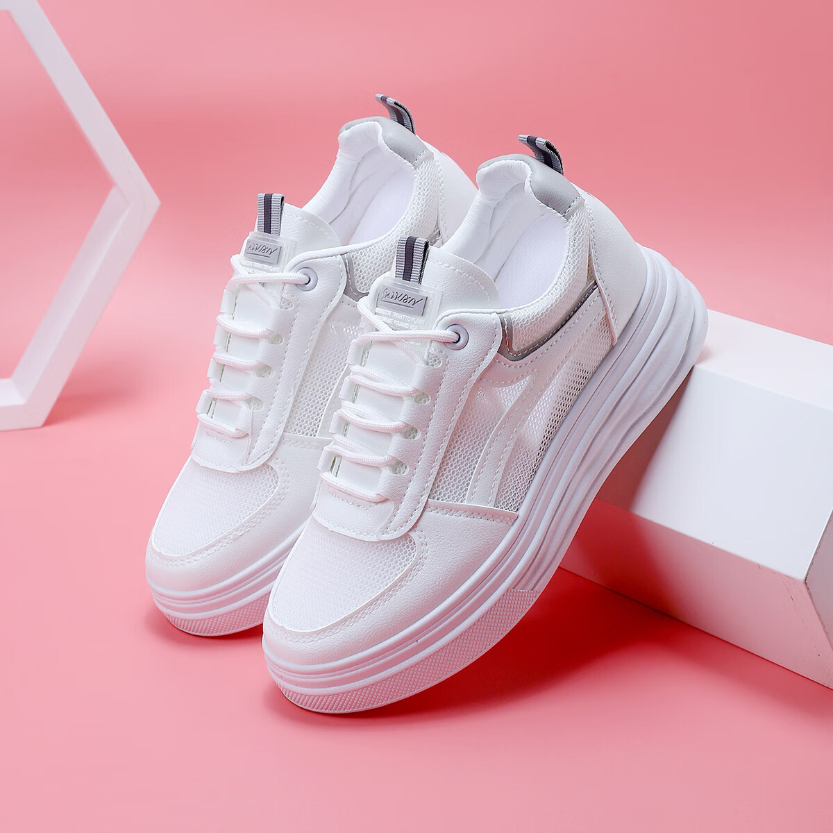 犸凯奴2024时尚潮流百搭厚底小白鞋通勤轻便舒适运动休闲鞋女款 灰色