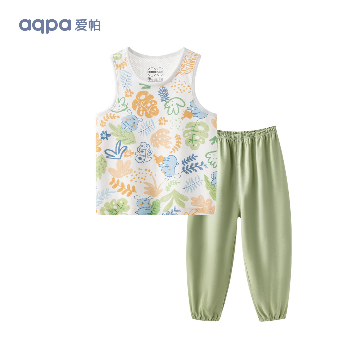 aqpa婴儿背心内衣套装夏季纯棉宝宝衣服薄款分体无袖长裤 丛林小天 90cm