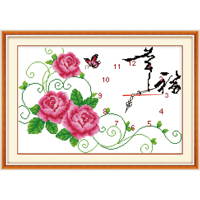 奈思十字繡時間繡帶鐘表的客廳新款自己繡全繡手工小件簡單小型印花 【生態(tài)棉線】52*37cm精準(zhǔn)印花 不含表芯
