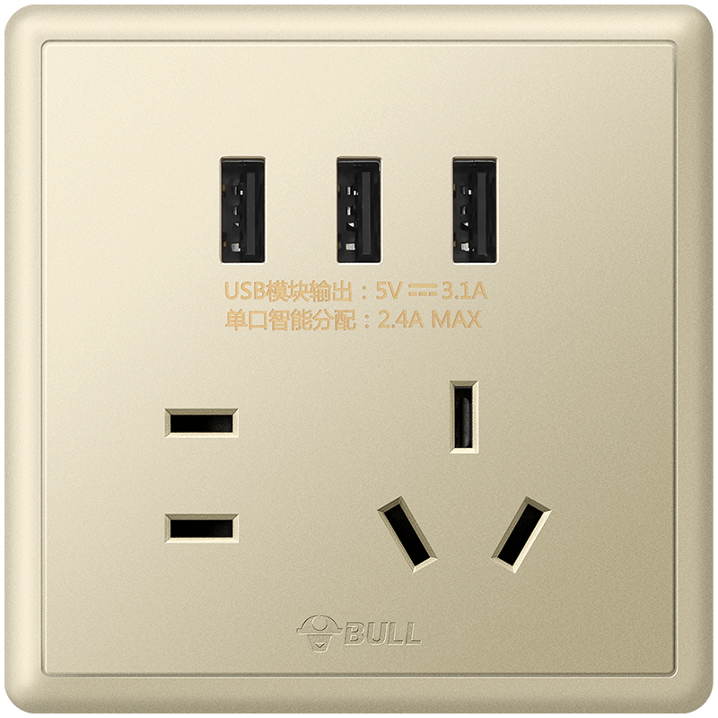 公牛墙壁插座——稳定连接，快速充电，带USB接口的五孔插座！