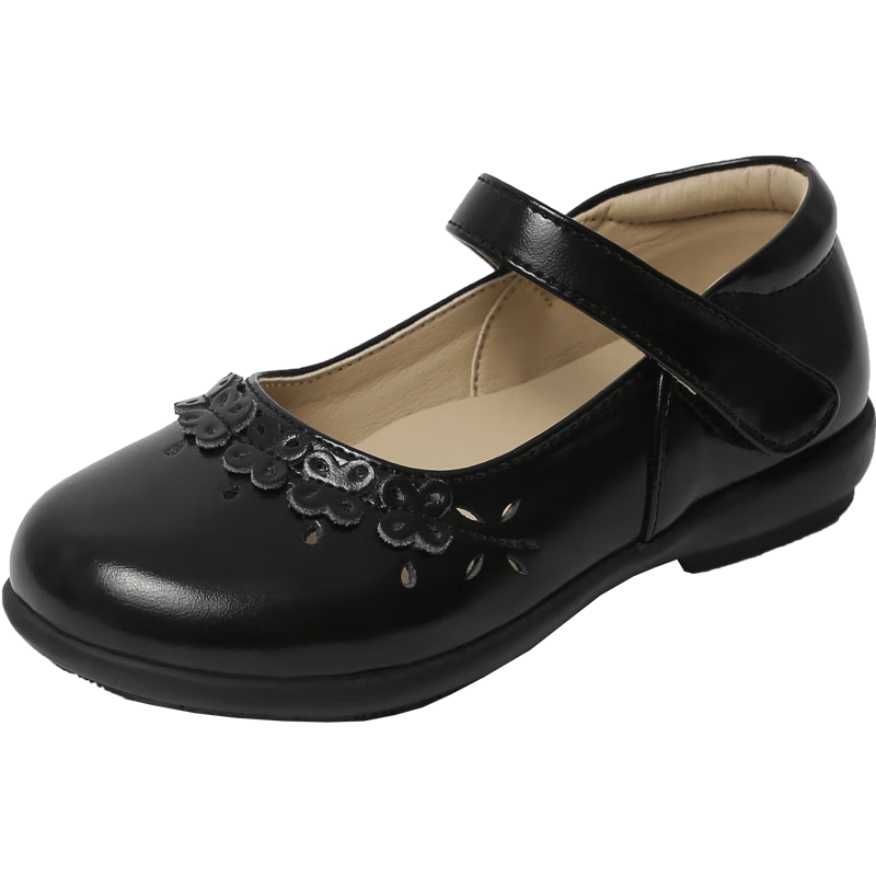 斯纳菲童鞋春秋季女童皮鞋黑色学生表演鞋，优质材料舒适耐用，价格走势稳定